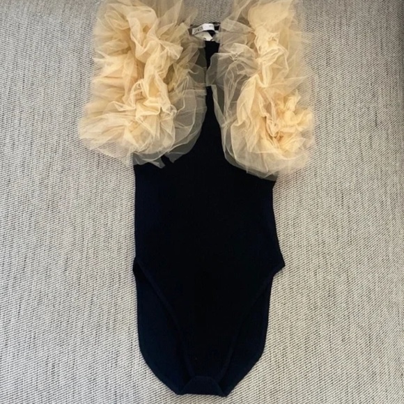 ZARA ribbed bodysuit with tulle trim NWT - Picture 5 of 6